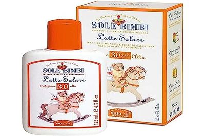 Helan, Sole Bimbi - Crema Solare 30 SPF Viso e Corpo, Crema Solare Bambini contro Raggi UVB, UVA e Scottature, Protezione Solare Bambini Alta Idratante con Vitamina E, Aloe Vera e Olio di Oliva 125 ml