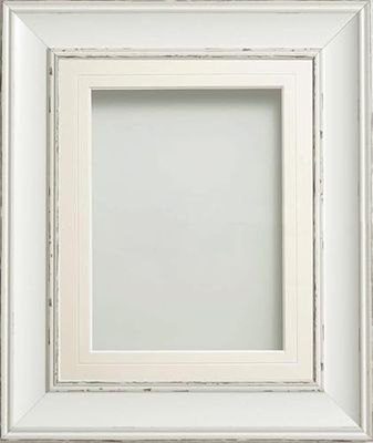 Frame Company Brooke Antique White Photo Frame, White V-Groove Mount, 7x5 for 6x4 inch, fitted with perspex