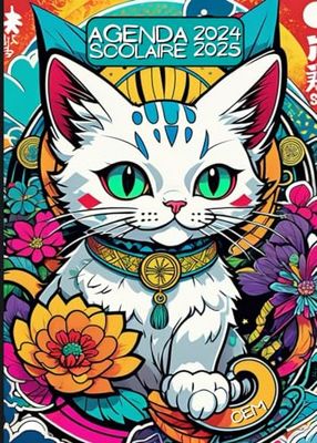 Agenda scolaire 2024 2025 CEM: Planificateur scolaire 2024-2025, couverture chat , deux jours par page, Etudiant Collège et Lycée pour fille ou garçon