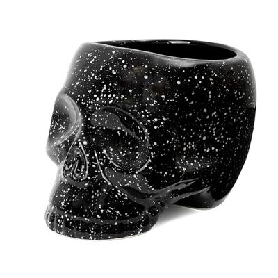 Fisura - Vaso per piante originale a forma di teschio. Vaso teschio decorativo bianco e nero per interni. Vaso nero per cactus. Diametro di 12 cm. Dimensioni 15x19x14 cm.