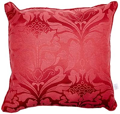 Fusion Damasco (43 x 43 cm) - Enchimento com borda recortada Jacquard vintage capa incluída/inserção almofada floral vermelho, linho, grená, Cushion (Filled): 43 x 43 cm
