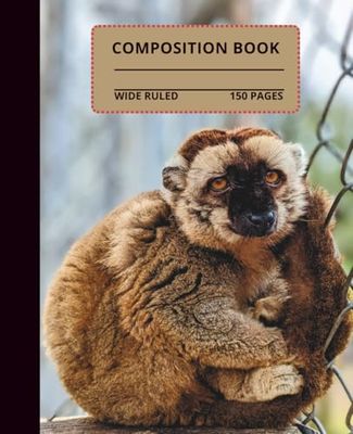Brown Lemur Snuggles Composition Notebook: Adorable Brown Lemur composition book, 7.5x9.25, 150 wide-ruled pages