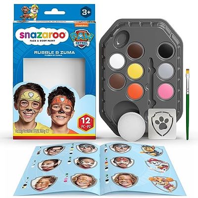 Snazaroo Kit de Maquillage Pour Enfants La Pat' Patrouille Rubble et Zuma - 8 Couleurs, 1 Stencil, 1 Pinceau, 1 Éponge, 1 Guide, Maquillage à Base D'eau, Peinture Pour le Visage, Paw Patrol