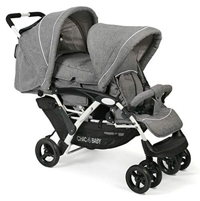 CHIC 4 BABY - Carrinho duplo com bolsa de transporte e protetor de chuva, carrinho para duas crianças, carrinho de bebé, carrinho de bebé, carrinho de tandem, carrinho, carrinho de ganga cinzento