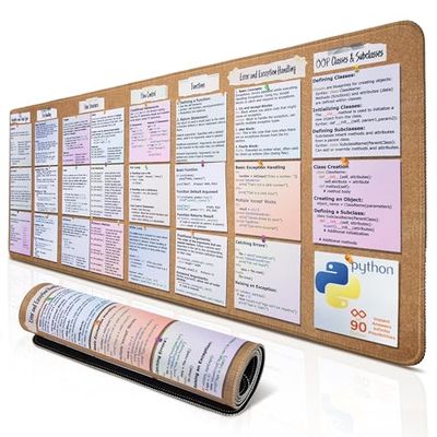 Tapis de souris générique en python pour débutant, guide de référence Python, feuille de triche Python pour ingénieurs logiciels, cadeau pour programmeur IA