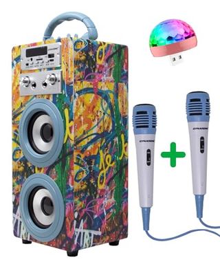 DYNASONIC - Draagbare bluetooth karaoke luidspreker met microfoons, USB- en SD-lezer, FM-radio model 025 (model 22 microfoons)