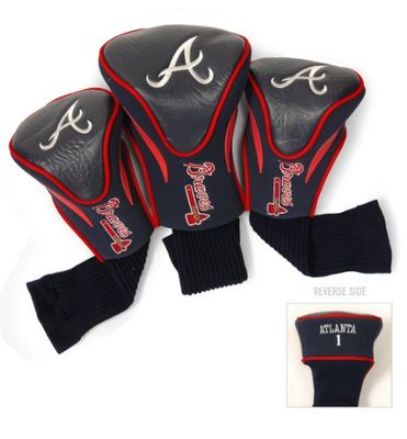 Team Golf, MLB Atlanta Braves, capas com contorno para tacos de golfe, 3 unidades numeradas; 1, 3 e X, adaptam-se a drivers, bastões utilitários, resgate ou rua de grandes dimensões, forro de veludo