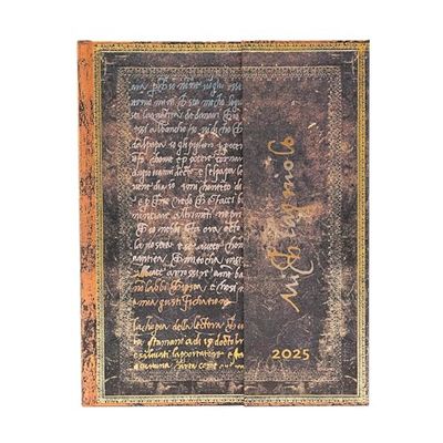 Michelangelo, Handwriting (Embellished Manuscripts Collection) Ultra 12-month Vertical Hardback Dayplanner 2025 (Wrap Closure): tydzień na dwóch stronach, zamykany na manes, papier 100 gsm