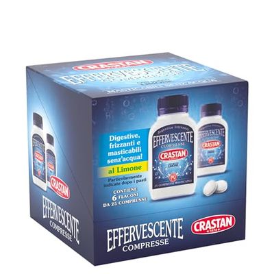 Crastan Compresse Effervescenti Digestive Gusto Limone - Confezione da 6 Astucci da 25 compresse - Totale 150 compresse