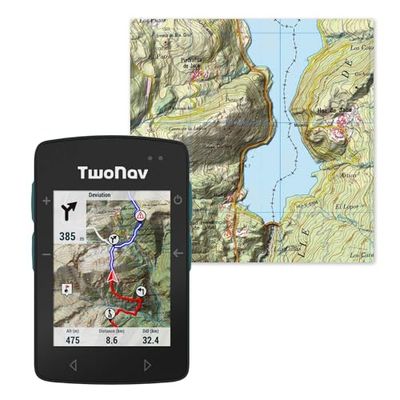 TwoNav Roc + kaart Spanje Topo, compleet, GPS met display 6,9 cm (2,7 inch), voor MTB, fietsen, gravel of bikepacking met kaarten inbegrepen, turquoise