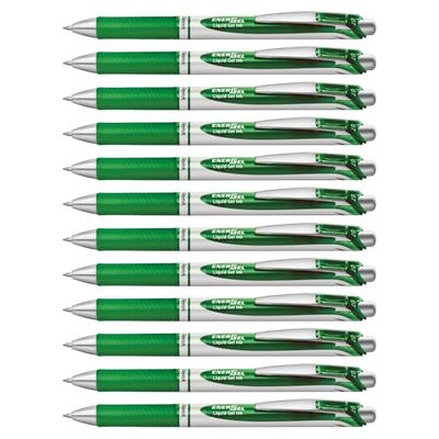 Pentel Energel XM retrátil gel caneta esferográfica com ponta de 0,7 mm - verde, pack of 12