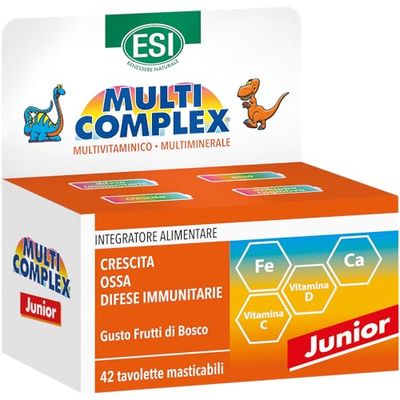ESI - Multicomplex Junior, Integratore Alimentare Multivitaminico Multiminerali, per Funzionamento del Sistema Immunitario e Fisiologica Funzione delle Ossa, Senza Glutine, 42 Tavolette