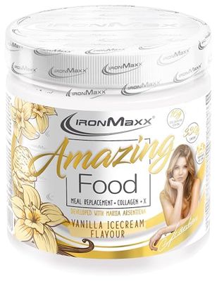 IronMaxx Amazing Food Sustitutivo de Comida – Vanilla Ice Cream 330 g | Con colágeno premium, alto en proteínas y sin gluten – en colaboración con Mariia