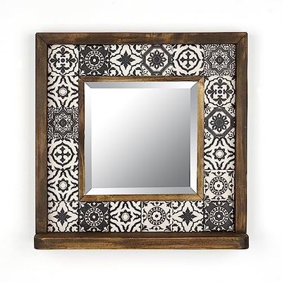 Vierkante spiegel met zwart en wit frame