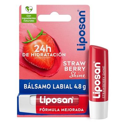 Liposan Strawberry Shine (1 x 4,8 g), cacao de labios con aroma a fresa, bálsamo labial con color, bálsamo hidratante para unos labios bonitos, suaves y jugosos