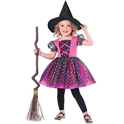 amscan 9903404 flickor färgglad regnbåge häxa halloween maskeraddräkt ålder 1-2 år, svart