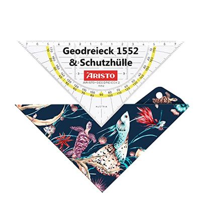 Aristo AR18002B Set Square AR1552 with Matching Geocover Protective Cover Marine Life (Triangle Hypotenuse 16 cm, Ink Nubs and Facets, Cover with Holes for Filing) Multi-Coloured and Transparent