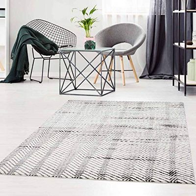 carpet city Tapis Moderne à Poils Plats - Motif Chevrons - Couleur crème/Gris - Dimensions : 80 x 150 cm - 80 x 150 cm