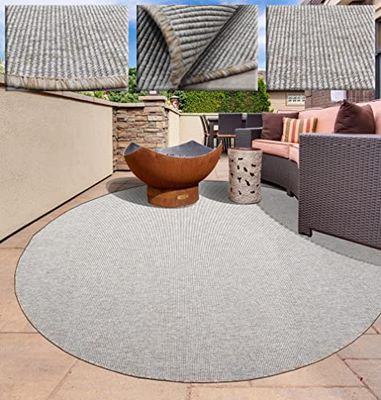 Tapis Rond pour intérieur et extérieur - Tapis Lisse sans Poils - Tapis Couleur Beige - Diamètre 170 cm - Tapis en Fibre synthétique pour Salon et terrasse