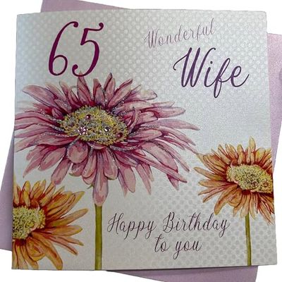 white cotton cards Bloemen, prachtige vrouw 65 gelukkig handgemaakte 65e verjaardagskaart, wit, wb103-65