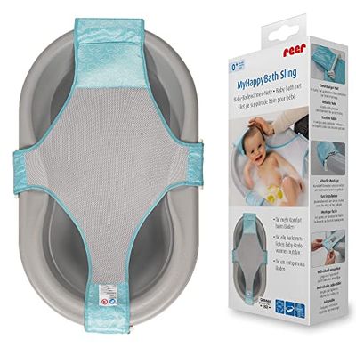 reer MyHappyBath Sling Babybadnet van | voor optimaal liggen van je baby in de badkuip | de hangmat voor een veilige badervaring
