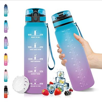 Vikaster Borraccia 1 Litro, Libre de BPA & A Prova di Perdita, Borraccia con Cannuccia, Reutilizables, Borraccia Motivazionale, Borraccia Palestra per Scuola, Palestra, Ufficio, Sport