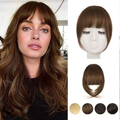 BARSDAR Clip in Bangs, 100% Human Hair Bangs Extensions for Women, French Thick Brown Hair Bangs Clip in Fringe, Real Human Hair Bangs Girls Natural Color Washable - Golden Chestnut Brown