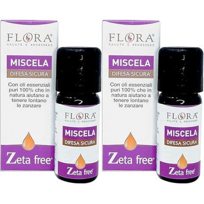 FLORA Zeta free Miscela Difesa Sicura, 10 ml Per un’estate serena, liberi dalle zanzare Per ambienti rinfrescante e protettiva Miscela di oli essenziali 100% puri, naturali e totali (Confezione da 2)