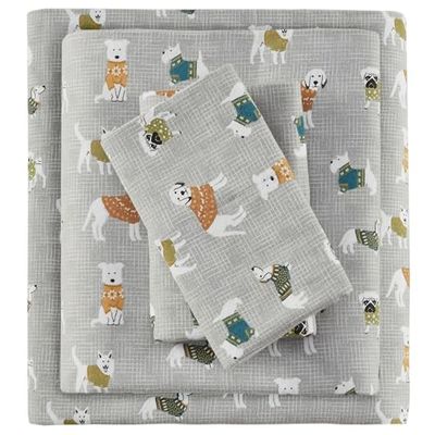 True North by Sleep Philosophy Gezellige Flanel Warm 100% Katoen Laken - Nieuwigheid Print Dieren Sterren Leuke Ultra Zachte Koud Weer Beddengoed Set, Volledige, Grijze Honden 4 Stuk