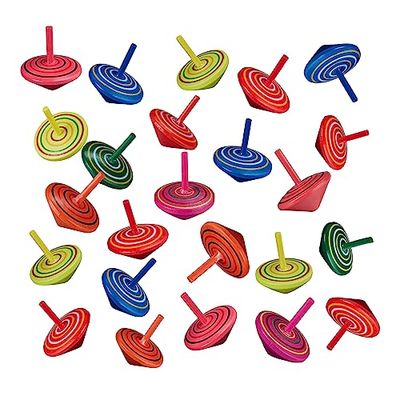Relaxdays Bunte Kreisel aus Holz 24er Set Pack 24 Peonzas Madera, Peones Giratorios Niños, Detalles para Regalar en Cumpleaños o Comunión, Multicolor, 4,5 x 4 x 4 cm Aprox