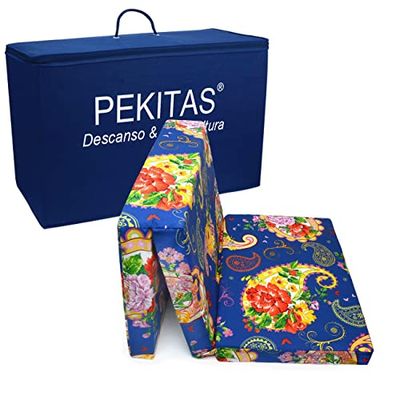 PEKITAS Colchón Plegable Cuna 60x120 Cm Grosor 6 Cm Bolsa Viaje Funda Lavable desmotable,Color Estampado Floral,Fabricado En España