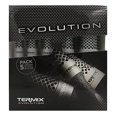 Termix - Evolution Basic - Brosse Ronde Professionnelle pour Cheveux Normaux et deshydratés - Coffret 5 brosses
