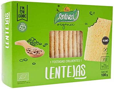 SANTIVERI - Toasts à lentilles Bio, toasts écologiques, croustillants et Riches en protéines, sans Sucre ajouté, sans Gluten, végétalien - 100 g