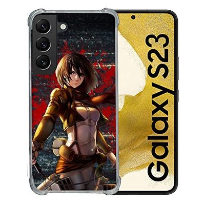 Cokitec Förstärkt fodral i härdat glas för Samsung Galaxy S23 Manga Attack Titans Mikasa