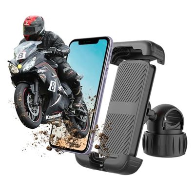 Moman Soporte Movil Bicicleta, PML1 Universal Soporte Movil Moto para Manillar 360° Rotatable Antivibración Compatible con iPhone Samsung 4.7-6.8" Smartphone, Soporte-Móvil-Bicicleta-Moto-Manillar