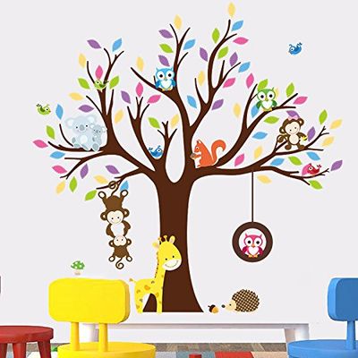 Adesivi per bambini, motivo: albero gigante e animali, 90 x 60 cm