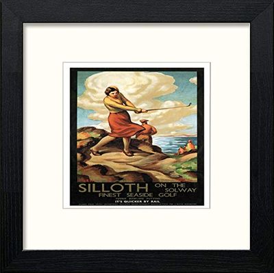 Lumartos, Vintage Poster Silloth Contemporary Home Decor Wall Art Print, Black Wood Frame, 12 x 12 Inches