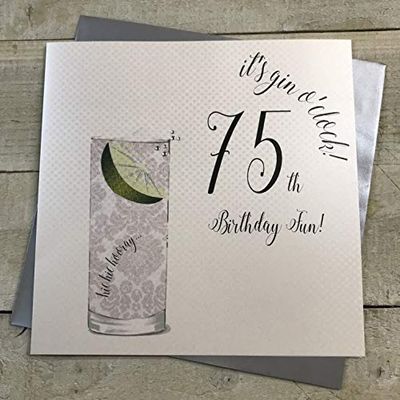 witte katoenen kaarten XDT79-75 Groot"Het is gin op 75e verjaardag leuk!" Handgemaakt.