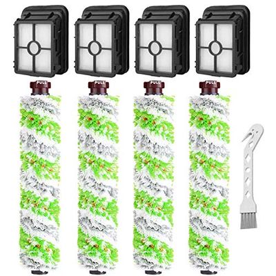 Dhoua Pièces de rechange pour Bissell CrossWave Pet Pro 2306A et CrossWave 1785 Series, lot de 4 rouleaux de brosse multi-surfaces Pet Pro + 4 filtres d'aspirateur 1866, comparé aux pièces 1613568 et