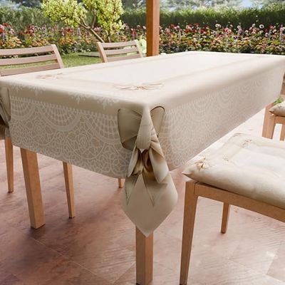 PETTI Artigiani Italiani - Fläckbeständig bordsduk rektangulär bordsduk kök rosettdesign beige (140 x 300 cm) 100 % tillverkad i Italien