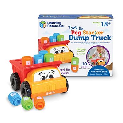 Learning Resources- Tony, el camión volquete para apilar Clavijas, Regalo de Pascua para niños, 18+ Meses, desarrollar la motricidad Fina, Juguetes de Preescolar, Multicolor (LER9133)