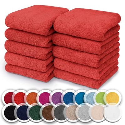 NatureMark Set med 10 tvättlappar | 100% bomull | frottéhandskar | Mått: 30 x 30 cm | frottéhanddukar i set om 10, färg: röd