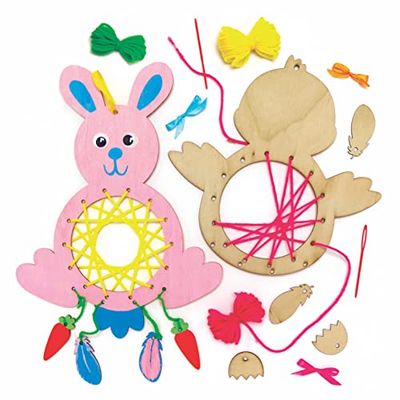 Baker Ross Attrape Soleil en Bois motif Poussin et Lapin de Pâques - Lot de 4, Activités Manuelles pour Enfants (AX785)
