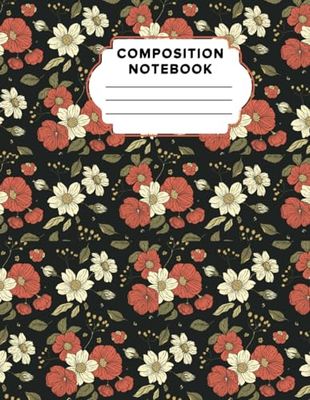 COMPOSITION NOTEBOOK: college ruled line journal /brick red and beige flower, brown pattern, for student, for College, School, Office & Work