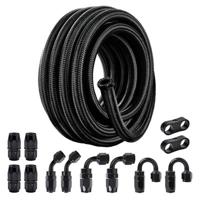 EVIL ENERGY 6AN 3/8" Fuel line Hose Fitting Kit Braided Nylon Stainless Steel Oil Gas CPE 20FT Black