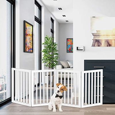 Petmaker Freestanding Pet Gate 4 Panel Cream, Scalloped Folding Fence for Doorways