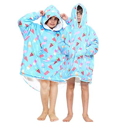 GC GAVENO CAVAILIA Ice cream Hooded Blanket Kids, Oversized Hoodie Blanket For Kids, Cosy & Comfy Blanket Sweatshirt, Blue, One Size