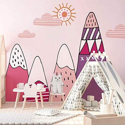 Ambiance Sticker col-ROS-C619 Pegatinas de pared para niños - Decoración de habitación de bebé - Adhesivo de pared escandinavo - Adhesivo de pared gigante de montañas escandinavas - 80 x 110 cm