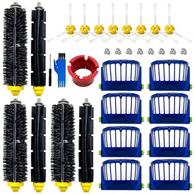 Kit d'accessoires de rechange pour iRobot Roomba 600 Series 694 675 692 695 677 671 655 645 690 680 660 650 620 614 & 500 Series 595 585 564 Robot 3 poils et 3 brosses batteuses 8 filtres 8 brosses