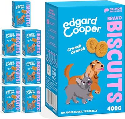 Edgard & Cooper Snack per cani, Bravo Biscotti, (Salmone/Pollo, 7 x 400g Bag), Senza cereali, ricco di proteine e carne fresca di qualità, con aminoacidi essenziali